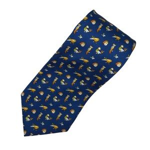 Salvatore Ferragamo Silk Tie – Bird Print, Blue, Made in Italy, Like New